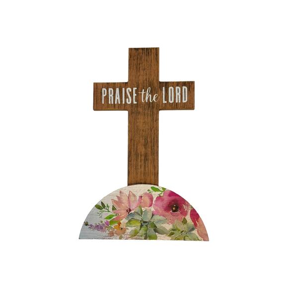 Praise the Lord Cross Floral Sign & Ribbon Bundle Set, DIY Spring Wreath Kit - Picture 2 of 5